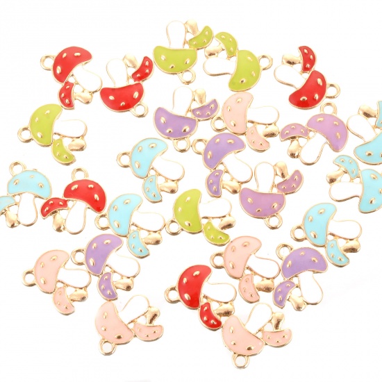 Seasons Zinc Based Alloy Charms Mushroom Gold Plated Blue Enamel