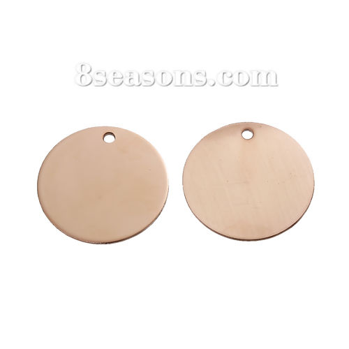 Picture of Stainless Steel Blank Stamping Tags Pendants Round Rose Gold One-sided Polishing 30mm Dia., 2 PCs