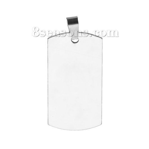 Picture of 304 Stainless Steel Blank Stamping Tags Pendants Rectangle Silver Tone One-sided Polishing 62mm x 28mm, 5 PCs