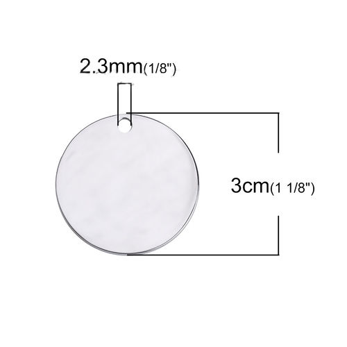 Picture of 304 Stainless Steel Blank Stamping Tags Pendants Round Silver Tone One-sided Polishing 30mm Dia., 3 PCs