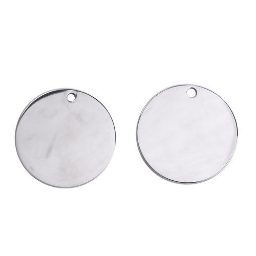 Picture of 304 Stainless Steel Blank Stamping Tags Pendants Round Silver Tone One-sided Polishing 30mm Dia., 3 PCs