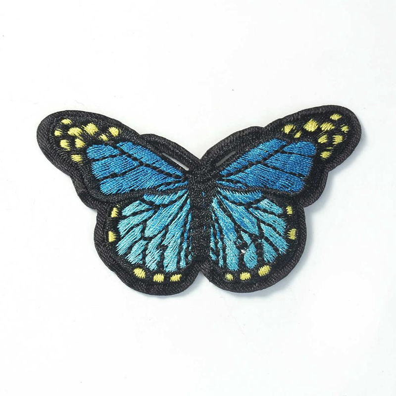 Picture of Fabric Embroidery Iron On Patches Appliques (With Glue Back) DIY Sewing Craft Clothing Decoration Blue Butterfly Animal 78mm x 48mm, 1 Piece