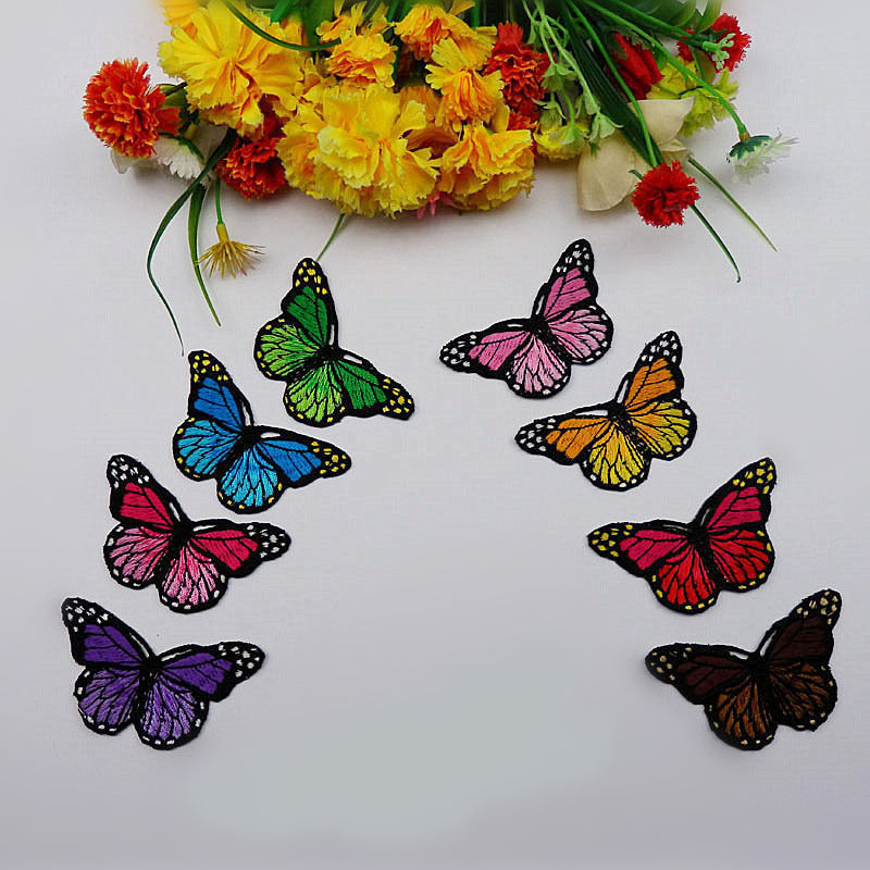 Picture of Fabric Embroidery Iron On Patches Appliques (With Glue Back) DIY Sewing Craft Clothing Decoration Blue Butterfly Animal 78mm x 48mm, 1 Piece