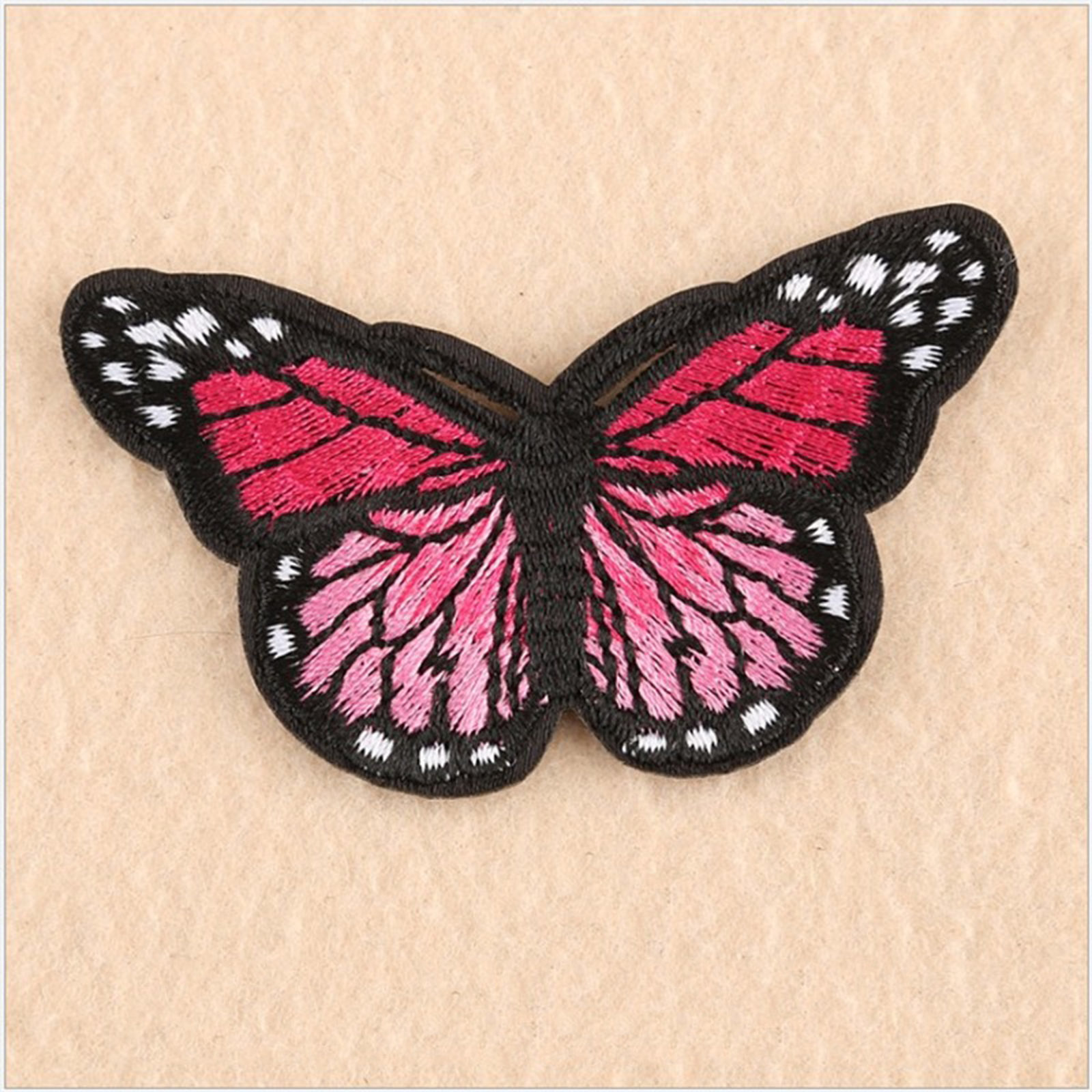 Picture of Fabric Embroidery Iron On Patches Appliques (With Glue Back) DIY Sewing Craft Clothing Decoration Fuchsia Butterfly Animal 78mm x 48mm, 1 Piece