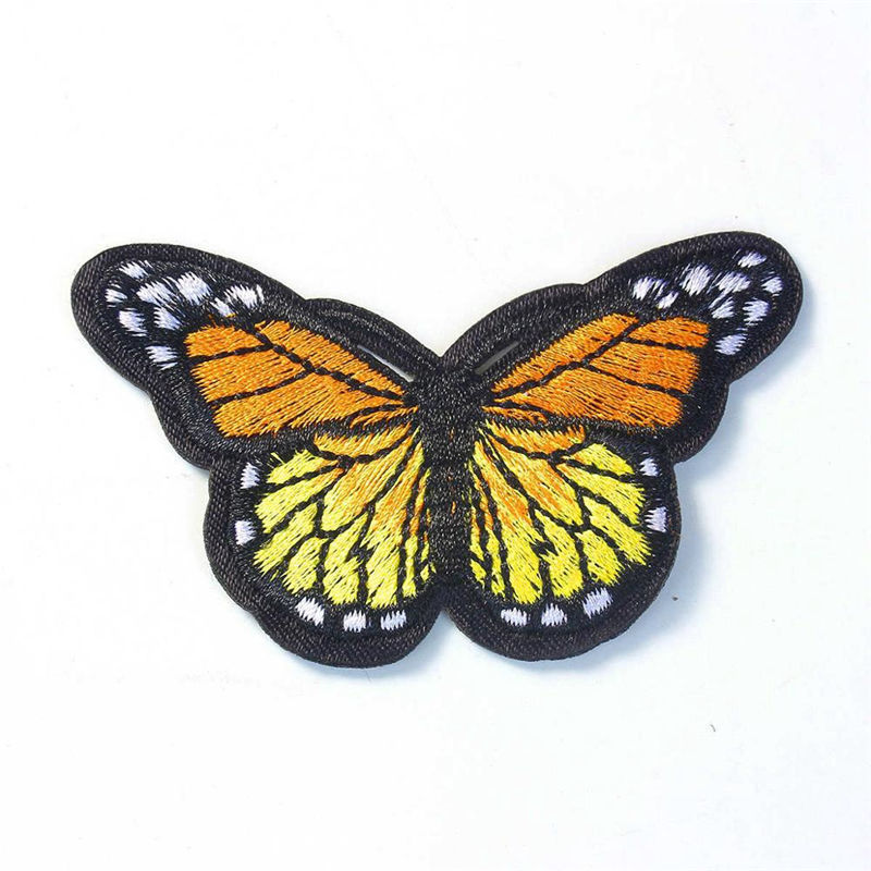 Picture of Fabric Embroidery Iron On Patches Appliques (With Glue Back) DIY Sewing Craft Clothing Decoration Yellow Butterfly Animal 78mm x 48mm, 1 Piece