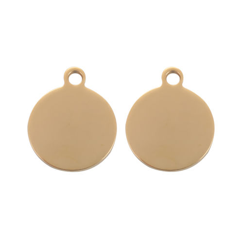 Picture of Stainless Steel Blank Stamping Tags Charms Round Gold Plated One-sided Polishing 24mm x 20mm, 3 PCs