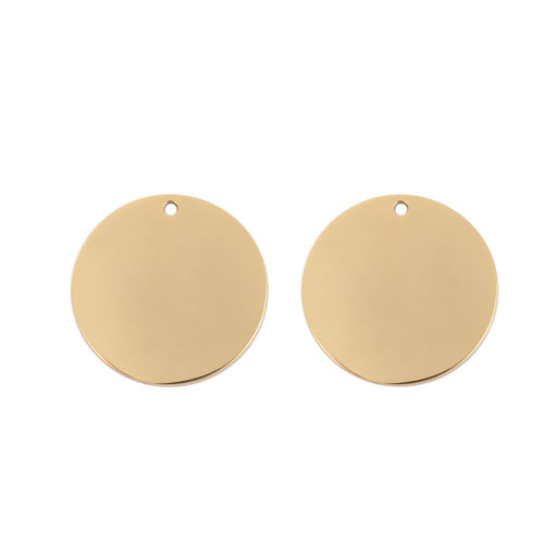 Picture of Stainless Steel Blank Stamping Tags Pendants Round Gold Plated One-sided Polishing 30mm Dia., 3 PCs