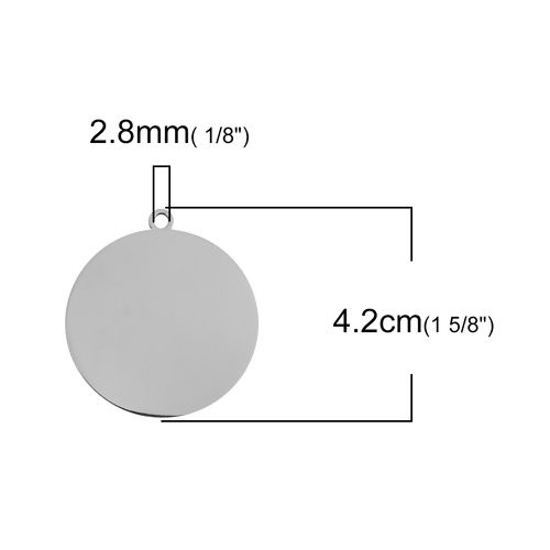 Picture of Stainless Steel Blank Stamping Tags Pendants Round Silver Tone One-sided Polishing 42mm x 38mm, 5 PCs