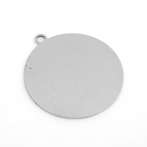 Picture of Stainless Steel Blank Stamping Tags Pendants Round Silver Tone One-sided Polishing 42mm x 38mm, 5 PCs