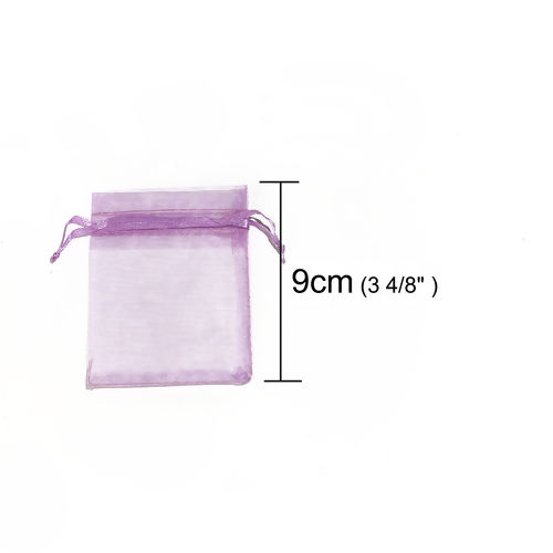 結婚祝い ギフト オーガンジー袋 巾着袋 アクセサリーバック ラッピング  描画可能 長方形 薄紫色 （使用可能なスペース: 7x7cm ) 9cm x 7cm、 50 個 の画像