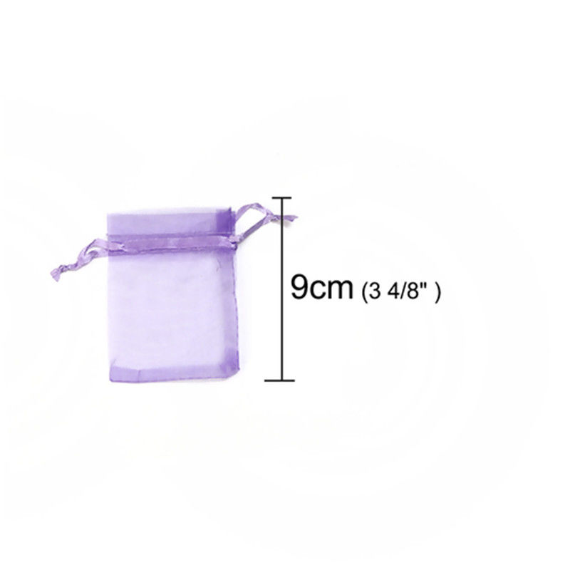 結婚祝い ギフト オーガンジー袋 巾着袋 アクセサリーバック ラッピング  描画可能 長方形 薄紫色 （使用可能なスペース: 7x7cm ) 9cm x 7cm、 50 個 の画像