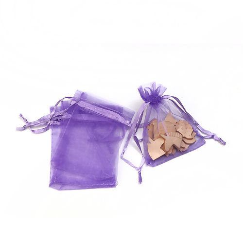 Picture of Wedding Gift Organza Jewelry Bags Drawstring Rectangle Purple (Usable Space: 7x7cm) 9cm(3 4/8") x 7cm(2 6/8"), 50 PCs