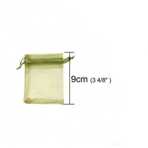 Picture of Wedding Gift Organza Jewelry Bags Drawstring Rectangle Army Green (Usable Space: 7x7cm) 9cm(3 4/8") x 7cm(2 6/8"), 50 PCs