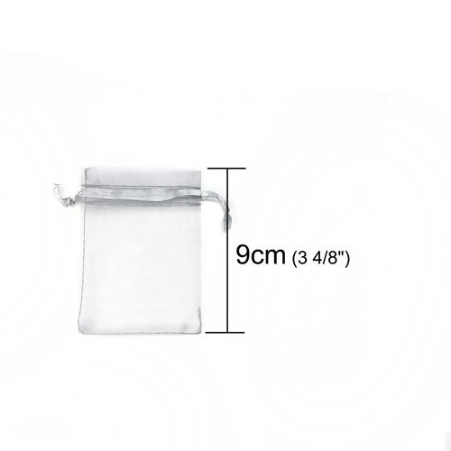 Picture of Wedding Gift Organza Jewelry Bags Drawstring Rectangle Gray (Usable Space: 7x7cm) 9cm(3 4/8") x 7cm(2 6/8"), 50 PCs