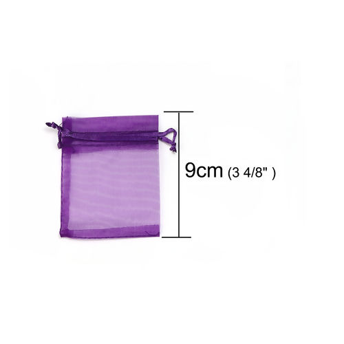 結婚祝い ギフト オーガンジー袋 巾着袋 アクセサリーバック ラッピング  描画可能 長方形 深紫色 （使用可能なスペース: 7x7cm ) 9cm x 7cm、 50 個 の画像