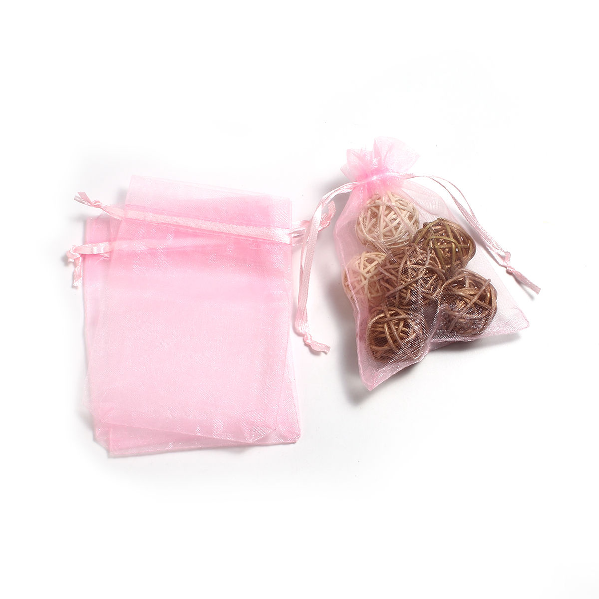 Picture of Wedding Gift Organza Jewelry Bags Drawstring Rectangle Pink (Usable Space: 9.5x9cm) 12cm(4 6/8") x 9cm(3 4/8"), 50 PCs