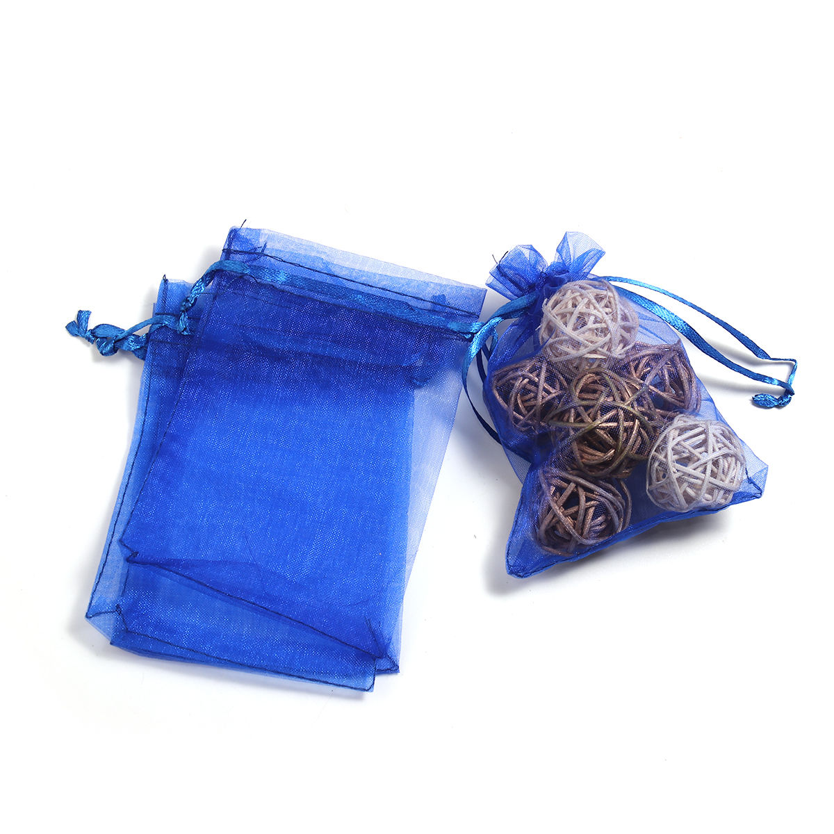 Picture of Wedding Gift Organza Jewelry Bags Drawstring Rectangle Royal Blue (Usable Space: 9.5x9cm) 12cm(4 6/8") x 9cm(3 4/8"), 50 PCs