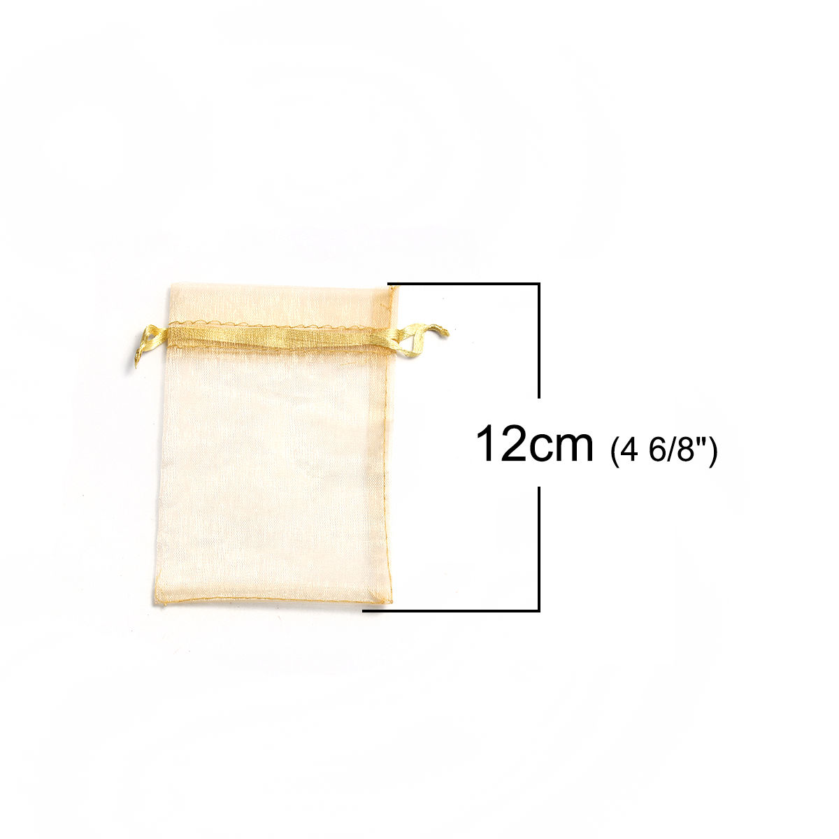 Picture of Wedding Gift Organza Jewelry Bags Drawstring Rectangle Golden (Usable Space: 9.5x9cm) 12cm(4 6/8") x 9cm(3 4/8"), 50 PCs