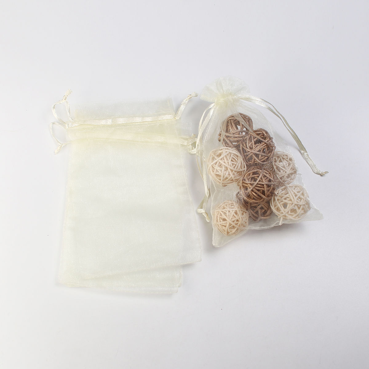 Picture of Wedding Gift Organza Jewelry Bags Drawstring Rectangle Beige (Usable Space: 13x10cm) 15cm(5 7/8") x 10cm(3 7/8"), 20 PCs