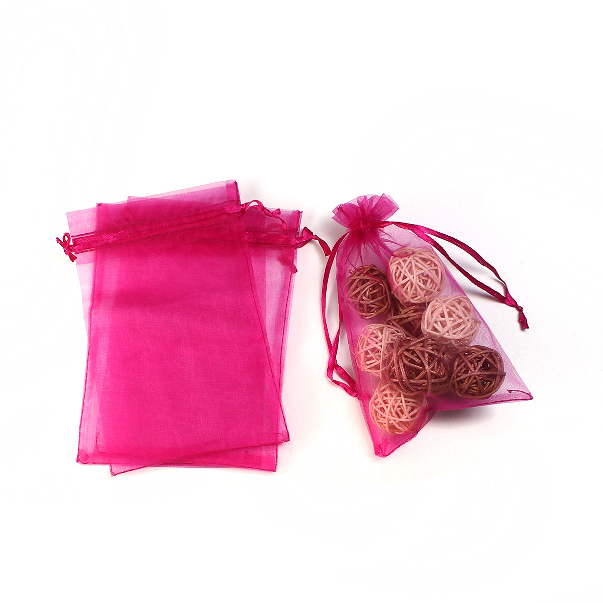 Picture of Wedding Gift Organza Jewelry Bags Drawstring Rectangle Fuchsia (Usable Space: 13x10cm) 15cm(5 7/8") x 10cm(3 7/8"), 20 PCs