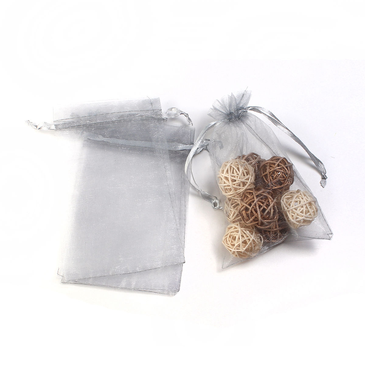 Picture of Wedding Gift Organza Jewelry Bags Drawstring Rectangle Gray (Usable Space: 13x10cm) 15cm(5 7/8") x 10cm(3 7/8"), 20 PCs