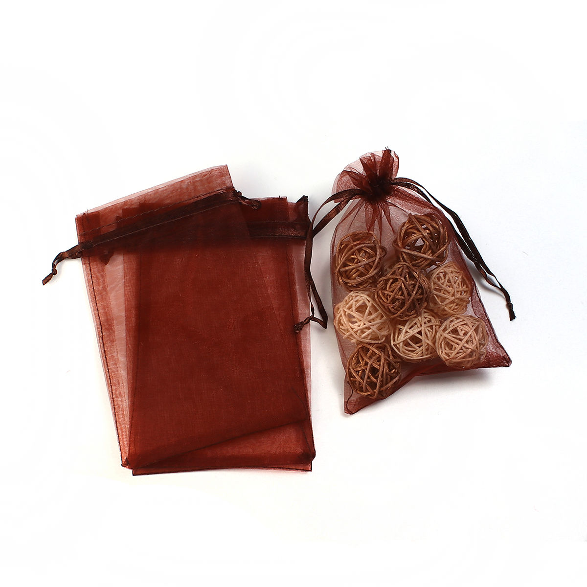 Picture of Wedding Gift Organza Jewelry Bags Drawstring Rectangle Coffee (Usable Space: 13x10cm) 15cm(5 7/8") x 10cm(3 7/8"), 20 PCs