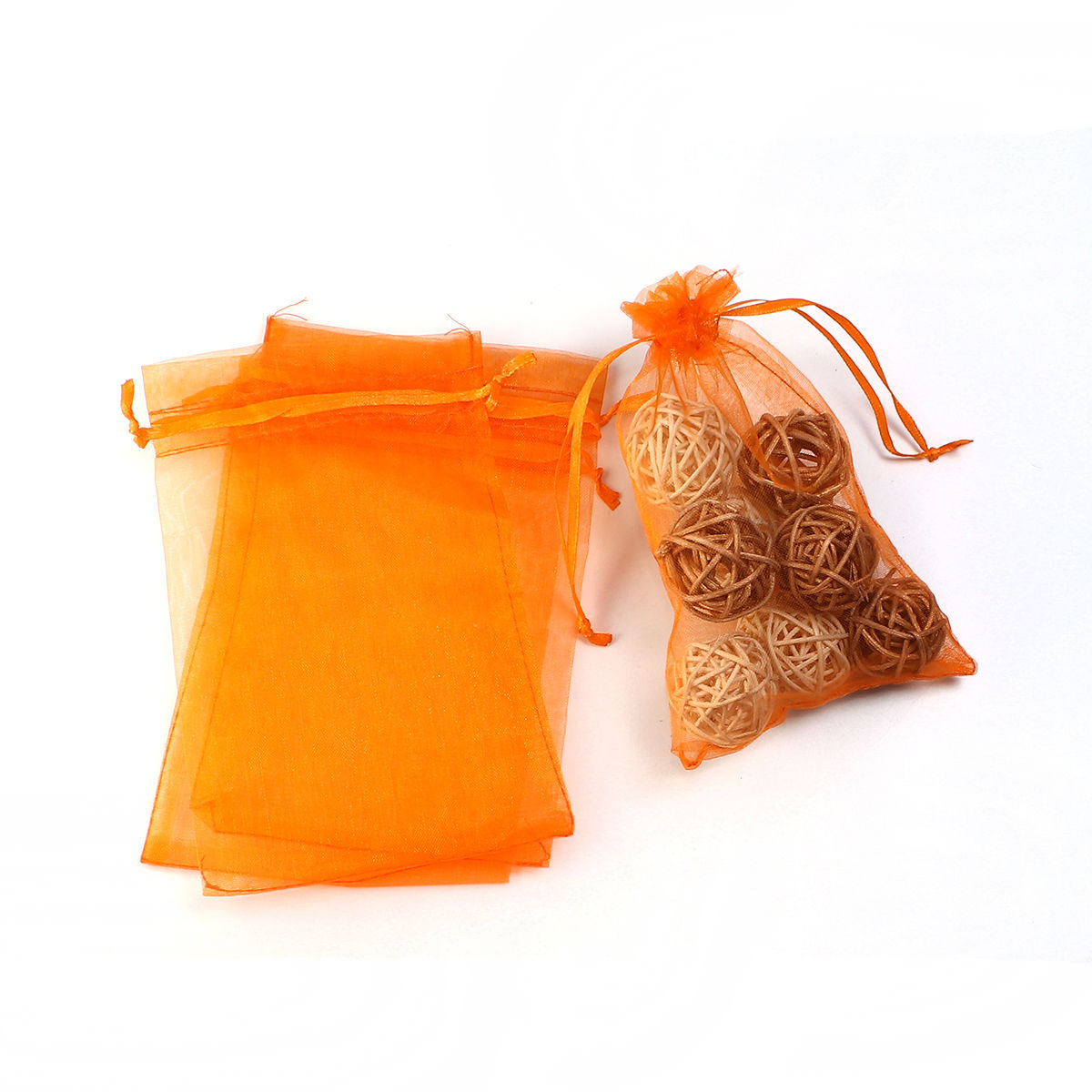 Picture of Wedding Gift Organza Jewelry Bags Drawstring Rectangle Orange (Usable Space: 13x10cm) 15cm(5 7/8") x 10cm(3 7/8"), 20 PCs