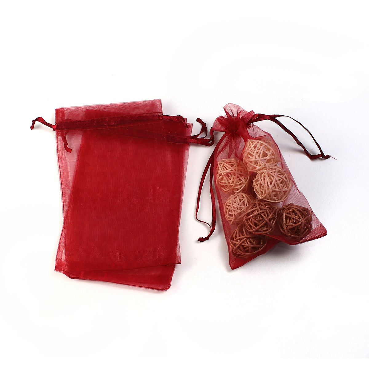 Picture of Wedding Gift Organza Jewelry Bags Drawstring Rectangle Wine Red (Usable Space: 13x10cm) 15cm(5 7/8") x 10cm(3 7/8"), 20 PCs
