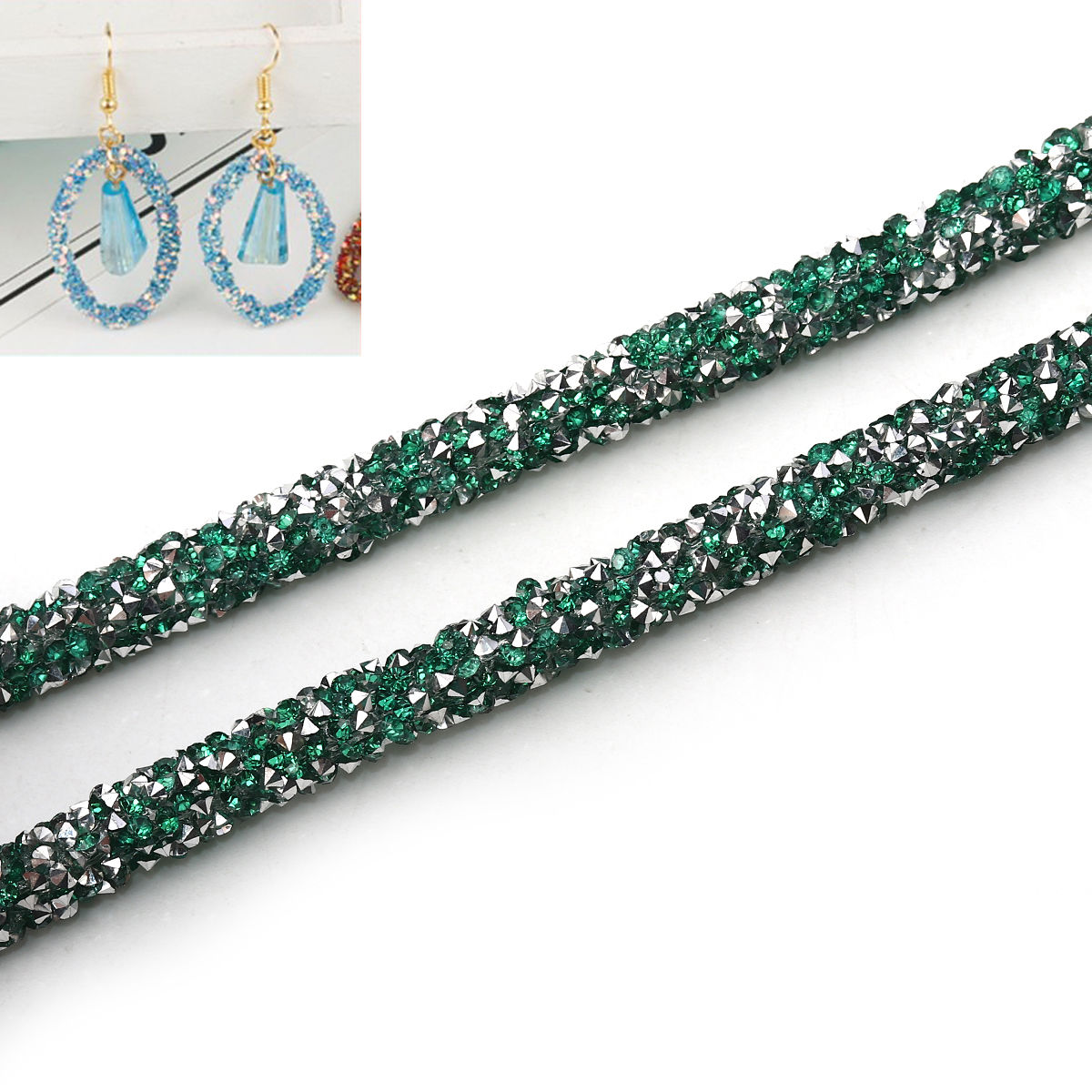 Picture of PVC Jewelry Cord Rope Green With Hot Fix Rhinestone 7mm( 2/8"), 2 M