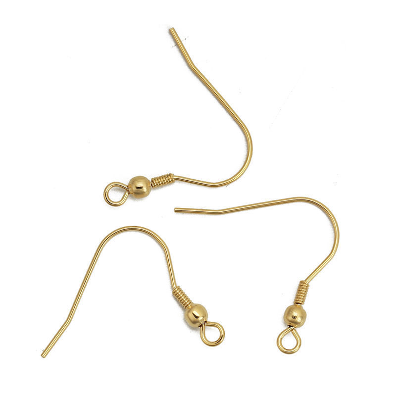 Picture of 316 Stainless Steel Ear Wire Hooks Earring Findings Gold Plated W/ Loop 15mm( 5/8") x 13mm( 4/8"), Post/ Wire Size: (21 gauge), 20 PCs