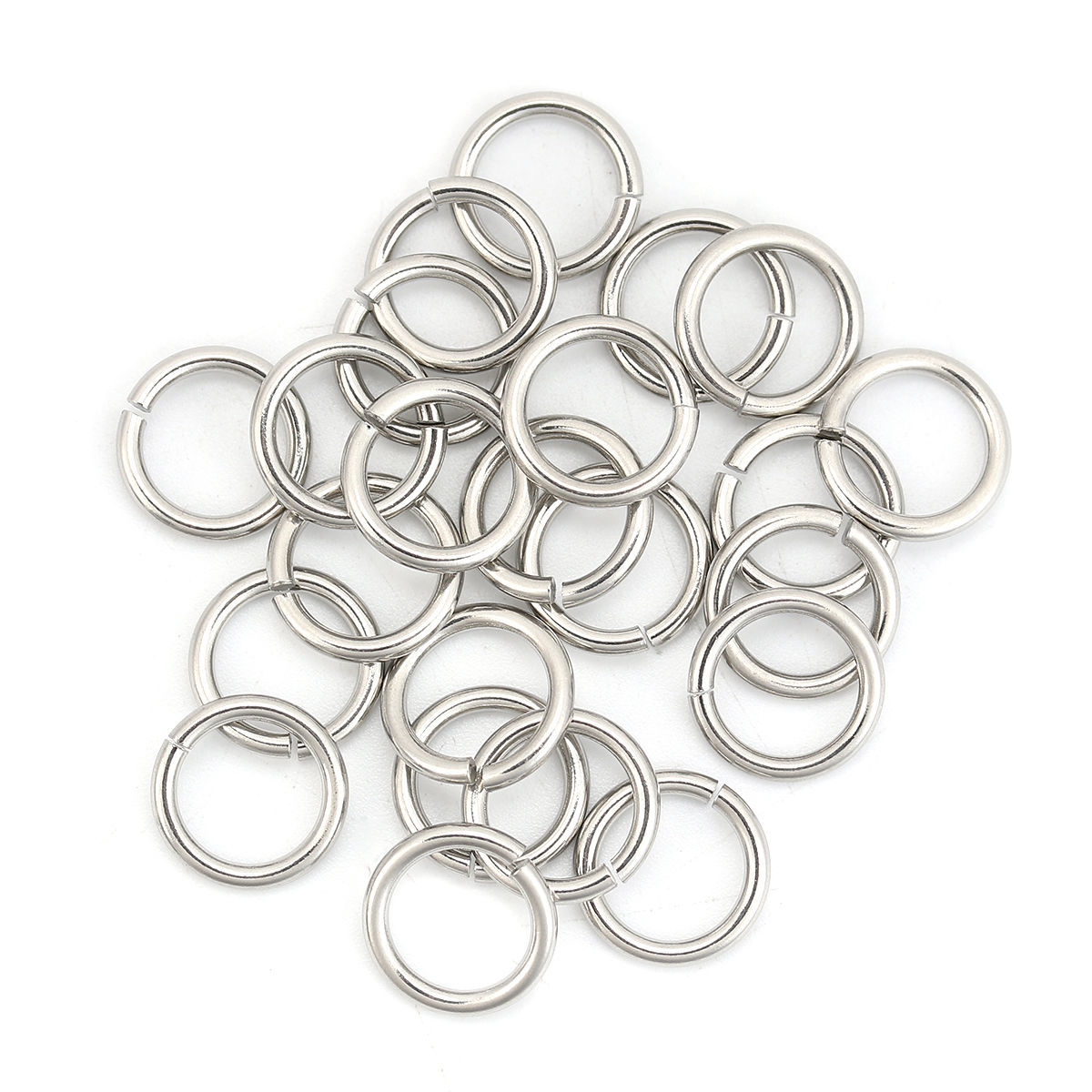 Picture of 1.6mm 304 Stainless Steel Open Jump Rings Findings Silver Tone 12mm Dia., 500 PCs