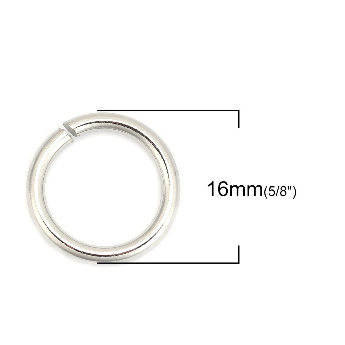 Picture of 2mm 304 Stainless Steel Open Jump Rings Findings Silver Tone 16mm Dia., 5 Packets(about 1300 PCs)