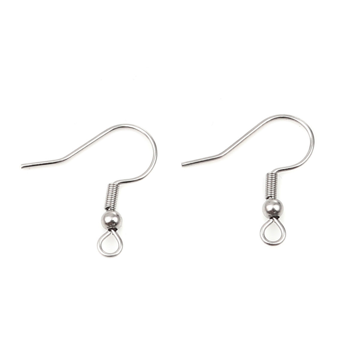 Picture of 304 Stainless Steel Ear Wire Hooks Earring Findings Silver Tone 22mm x 20mm, Post/ Wire Size: (21 gauge), 300 PCs