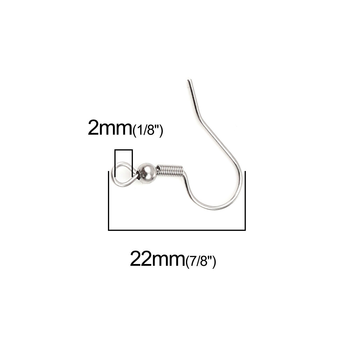 Picture of 304 Stainless Steel Ear Wire Hooks Earring Findings Silver Tone 22mm x 20mm, Post/ Wire Size: (21 gauge), 300 PCs
