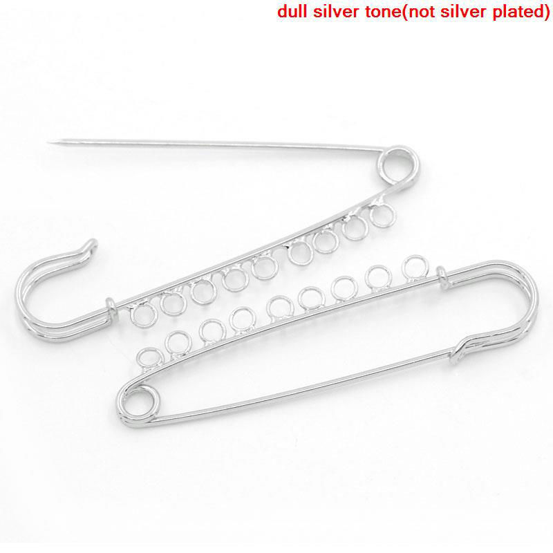 Picture of Iron Based Alloy Safety Pins Brooches Silver Tone 7.6cm x 2.1cm(3"x 7/8"), 10 PCs