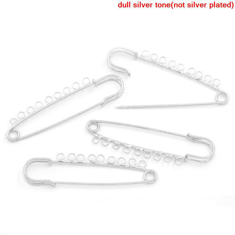 Picture of Iron Based Alloy Safety Pins Brooches Silver Tone 7.6cm x 2.1cm(3"x 7/8"), 10 PCs