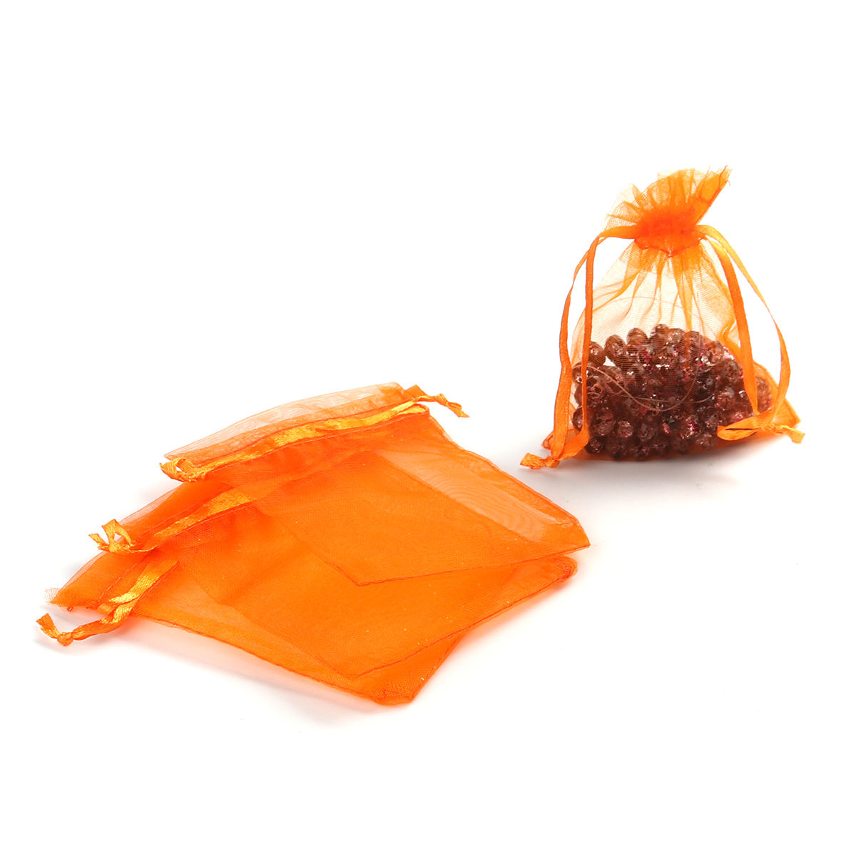 Picture of Wedding Gift Organza Jewelry Bags Drawstring Rectangle Orange 10cm x8cm(3 7/8" x3 1/8"), (Usable Space: 8x8cm) 30 PCs