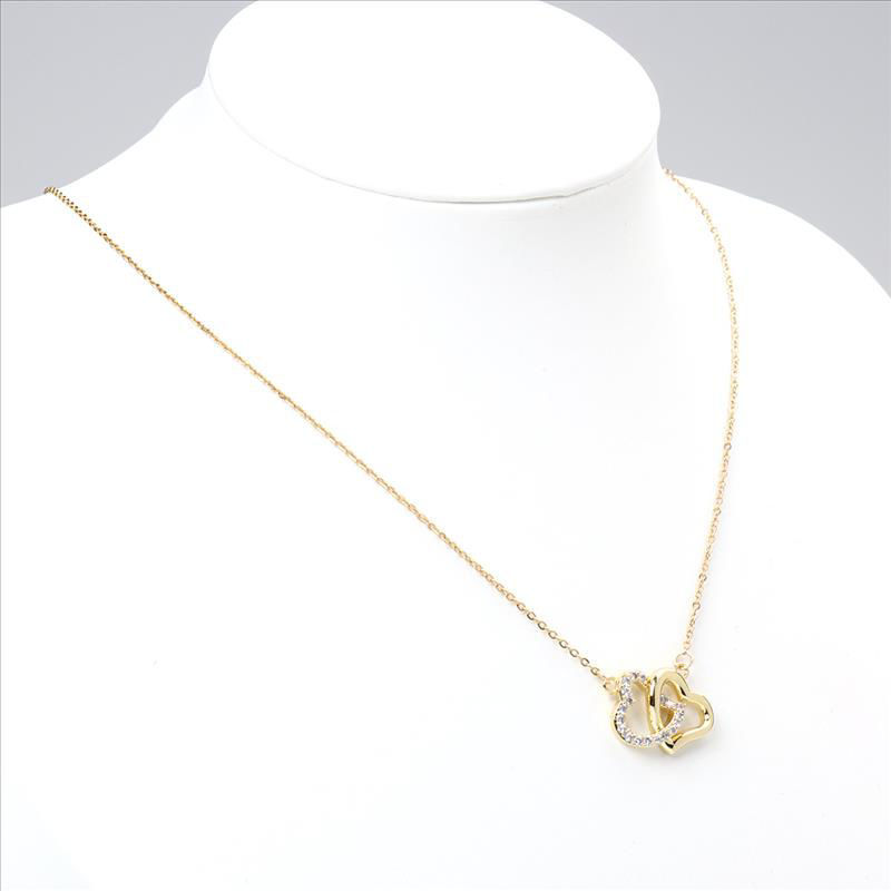 Picture of Stainless Steel Necklace Gold Plated Heart Clear Cubic Zirconia 45cm(17 6/8") long, 1 Piece