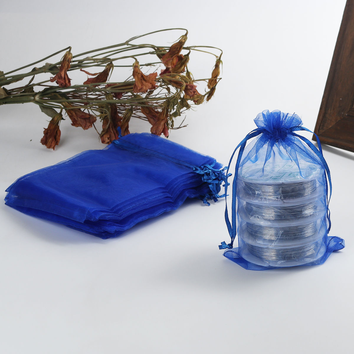 Picture of Wedding Gift Organza Jewelry Bags Drawstring Rectangle Royal Blue (Usable Space: 13.5x10.5cm) 16cm x 11cm, 20 PCs