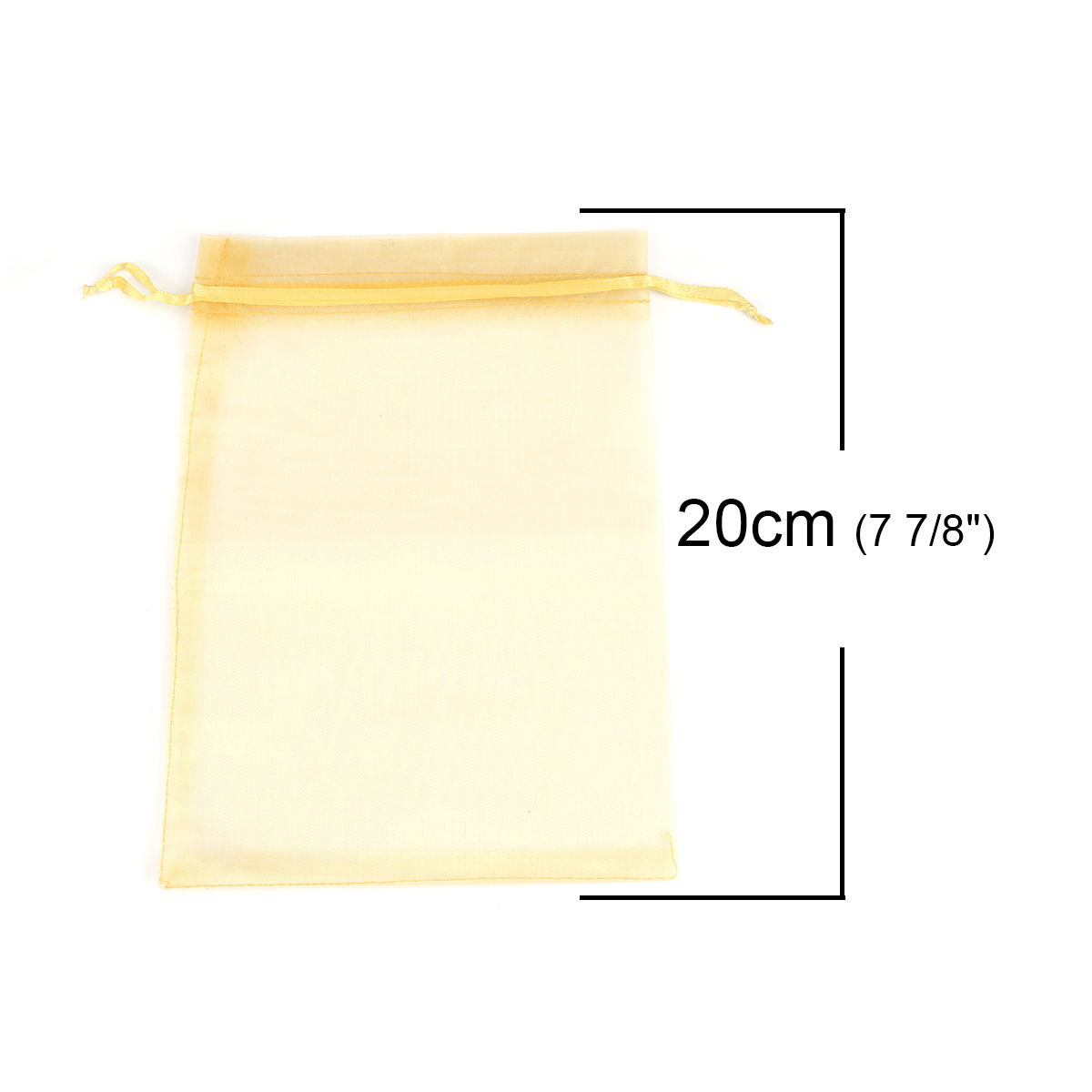 Picture of Wedding Gift Organza Jewelry Bags Drawstring Rectangle Golden 20cm x15cm(7 7/8" x5 7/8"), (Usable Space: 17x14.5cm) 20 PCs