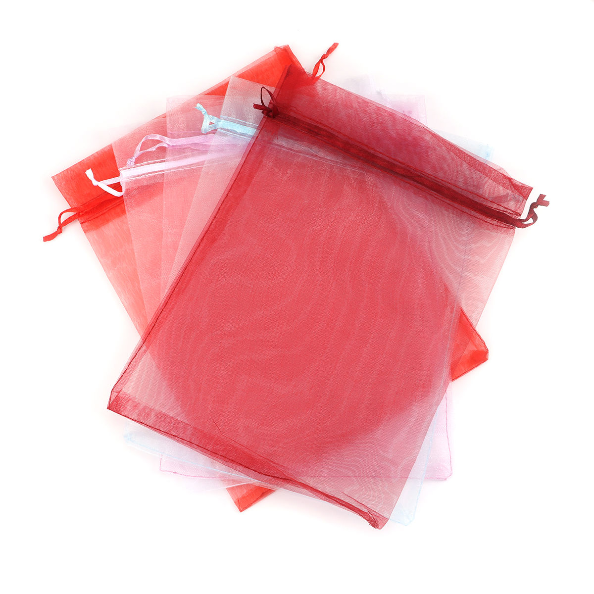 Picture of Wedding Gift Organza Jewelry Bags Drawstring Rectangle Wine Red 20cm x15cm(7 7/8" x5 7/8"), (Usable Space: 17x14.5cm) 20 PCs