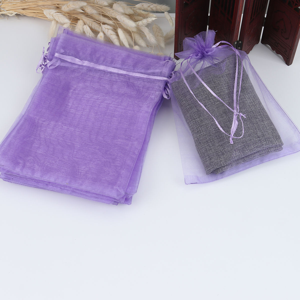 Picture of Wedding Gift Organza Jewelry Bags Drawstring Rectangle Purple (Usable Space: 19x16.5cm) 23cm x 17cm, 20 PCs
