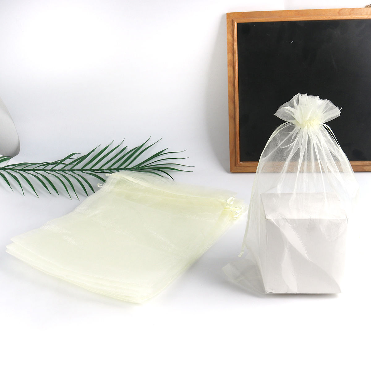 Picture of Wedding Gift Organza Drawstring Bags Rectangle Beige (Usable Space: 26x20cm) 30cm x 20cm, 10 PCs