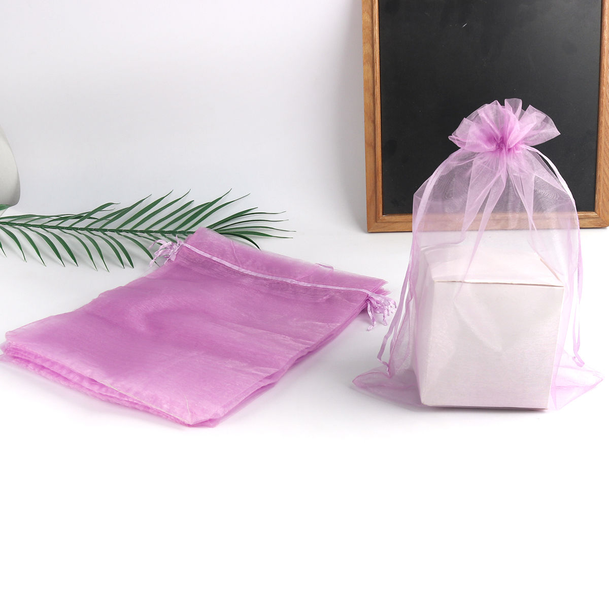 Picture of Wedding Gift Organza Drawstring Bags Rectangle Mauve (Usable Space: 26x20cm) 30cm x 20cm, 10 PCs