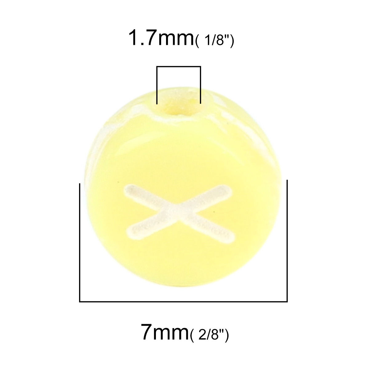 Picture of Acrylic Beads Flat Round At Random Yellow Initial Alphabet/ Capital Letter Pattern About 7mm Dia., Hole: Approx 1.7mm, 500 PCs