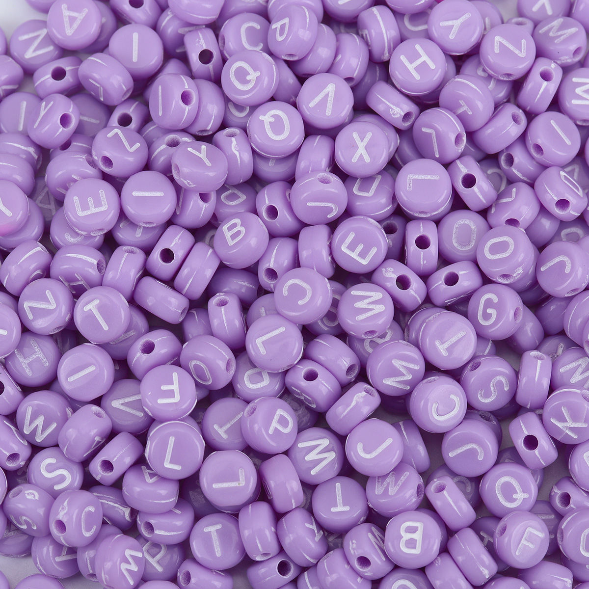Picture of Acrylic Beads Flat Round At Random Purple Initial Alphabet/ Capital Letter Pattern About 7mm Dia., Hole: Approx 1.7mm, 500 PCs