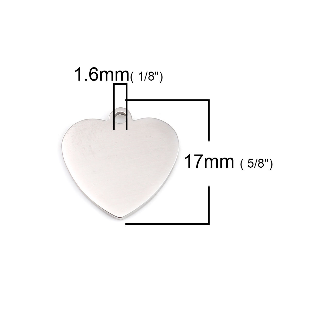 Picture of Stainless Steel Blank Stamping Tags Charms Heart Silver Tone One-sided Polishing 17mm x 17mm, 1 Piece