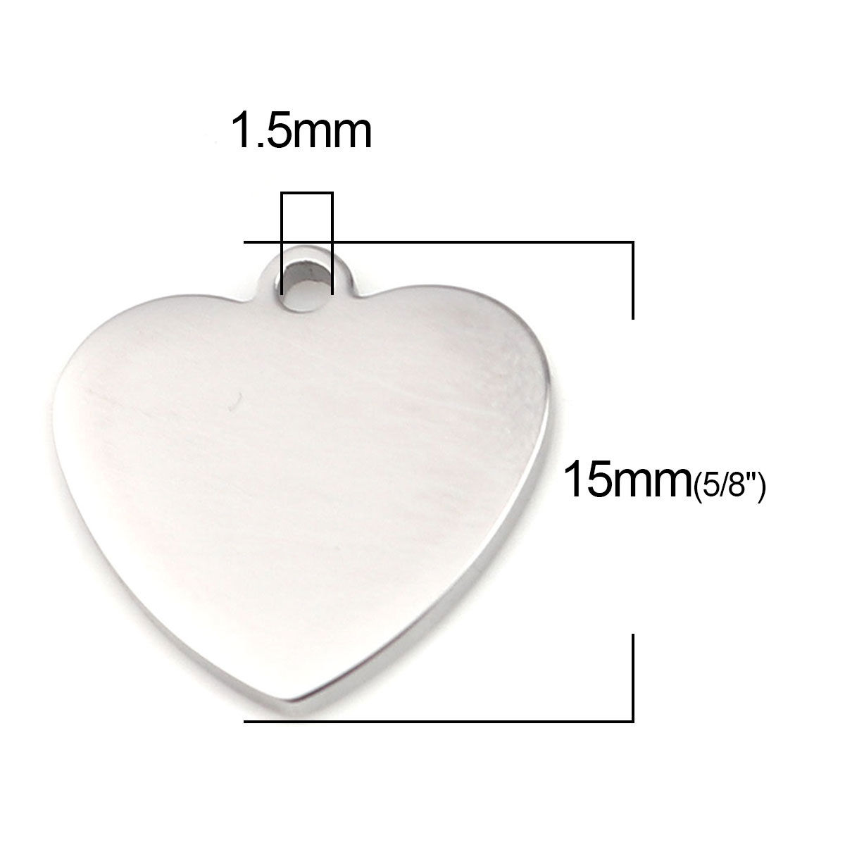 Picture of 304 Stainless Steel Blank Stamping Tags Charms Heart Silver Tone One-sided Polishing 15mm x 15mm, 1 Piece