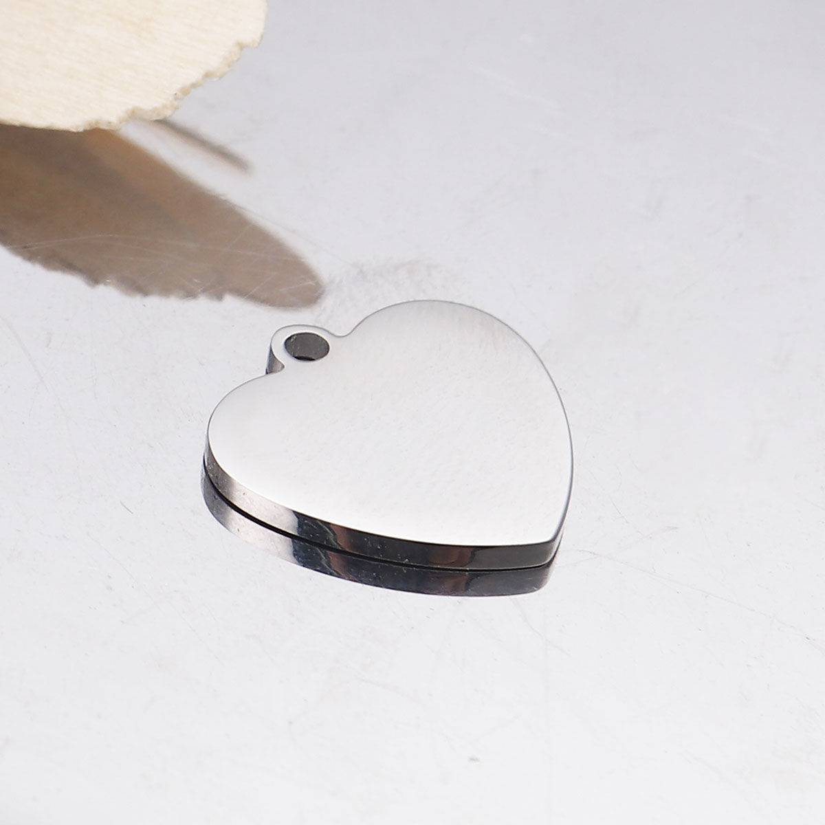 Picture of 304 Stainless Steel Blank Stamping Tags Charms Heart Silver Tone One-sided Polishing 15mm x 15mm, 1 Piece