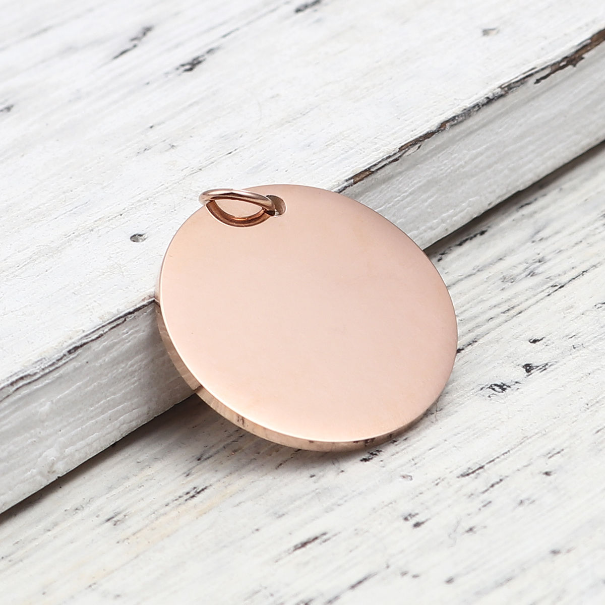 Picture of 304 Stainless Steel Blank Stamping Tags Charms Round Rose Gold One-sided Polishing 23mm x 20mm, 1 Piece